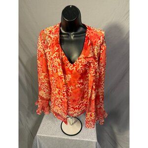 Virgo Orange Floral Cardigan Sweater Set Flowy Sheer Womens Large 12 L Resort